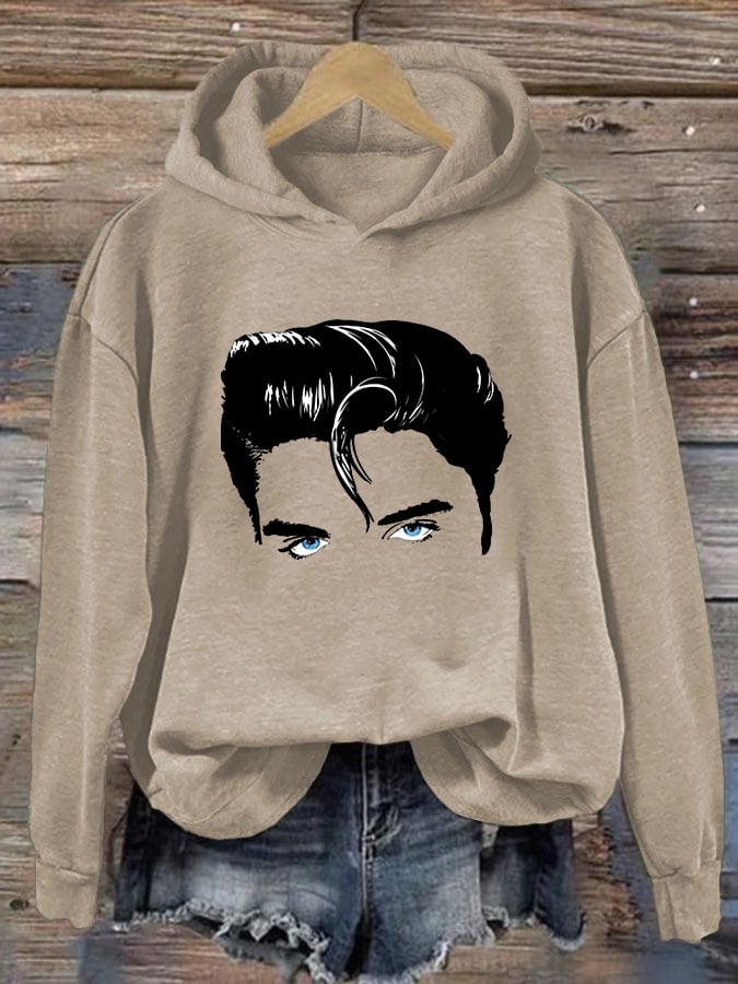 Retro King Of Rock Roll Printed Hoodie