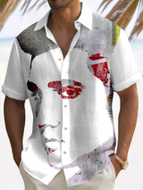Men'S Retro King Of Rock Roll Printed Short Sleeve Shirt