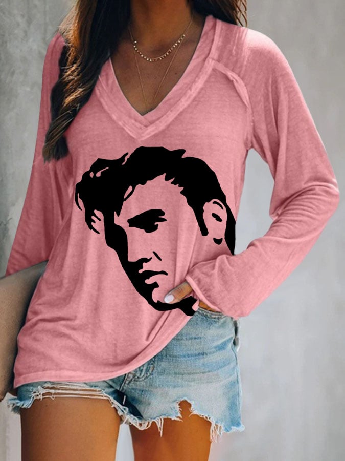 Women's Vintage Print V Neck T-Shirt