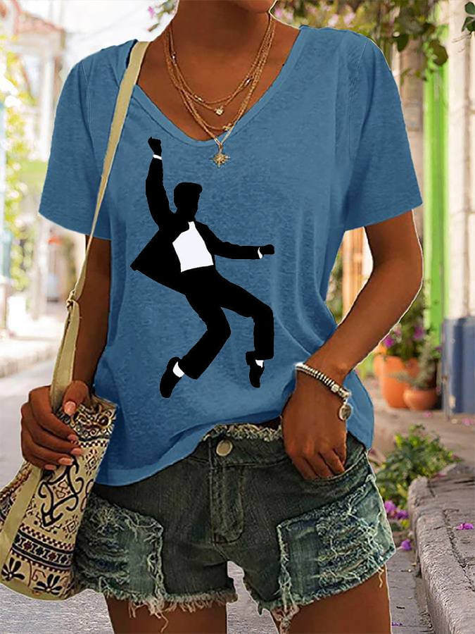 Women's Legendary Actor Singer Silhouette Casual V-Neck Tee