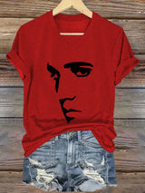 V-neck Retro King Of Rock Roll Print T-Shirt