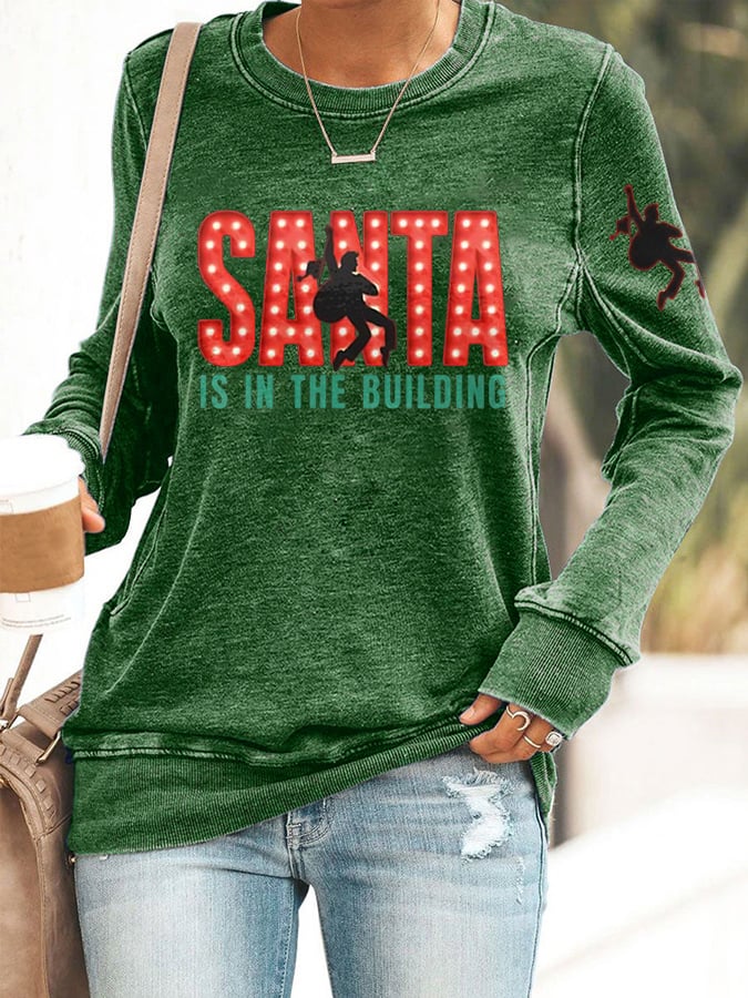 Retro Santa Is In The Building & King Of Rock Roll Print Sweatshirt