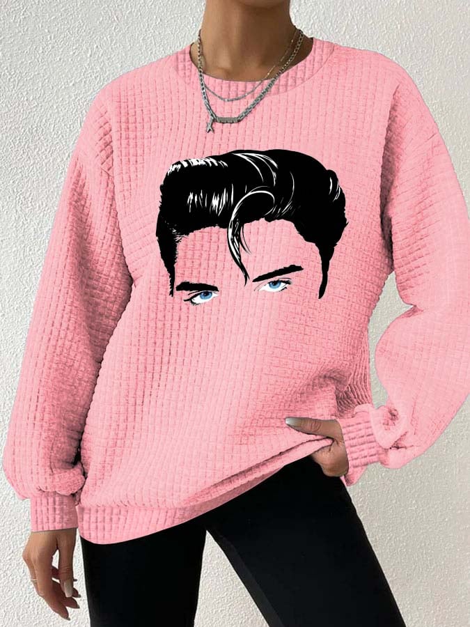 King Of Rock Roll Print Drop Shoulder Check Sweatshirt