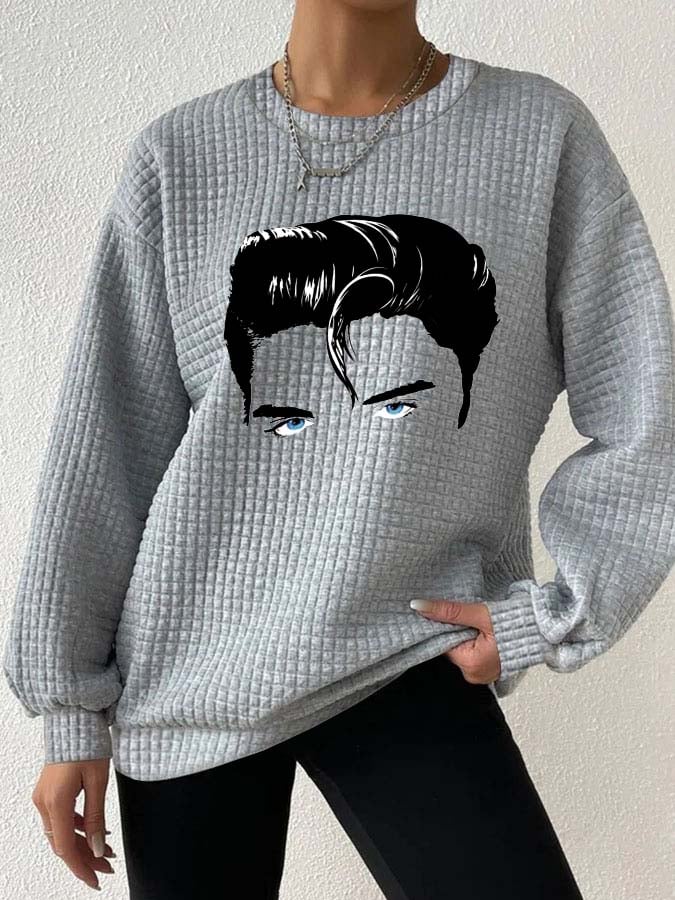 King Of Rock Roll Print Drop Shoulder Check Sweatshirt