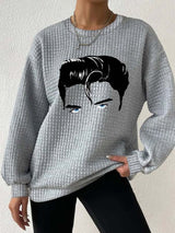 King Of Rock Roll Print Drop Shoulder Check Sweatshirt