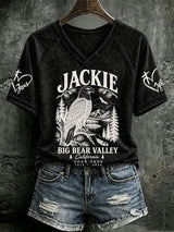 V Neck Retro Jackie Big Bear Valley California Soar Free 2012 - 2026 Print T-Shirt