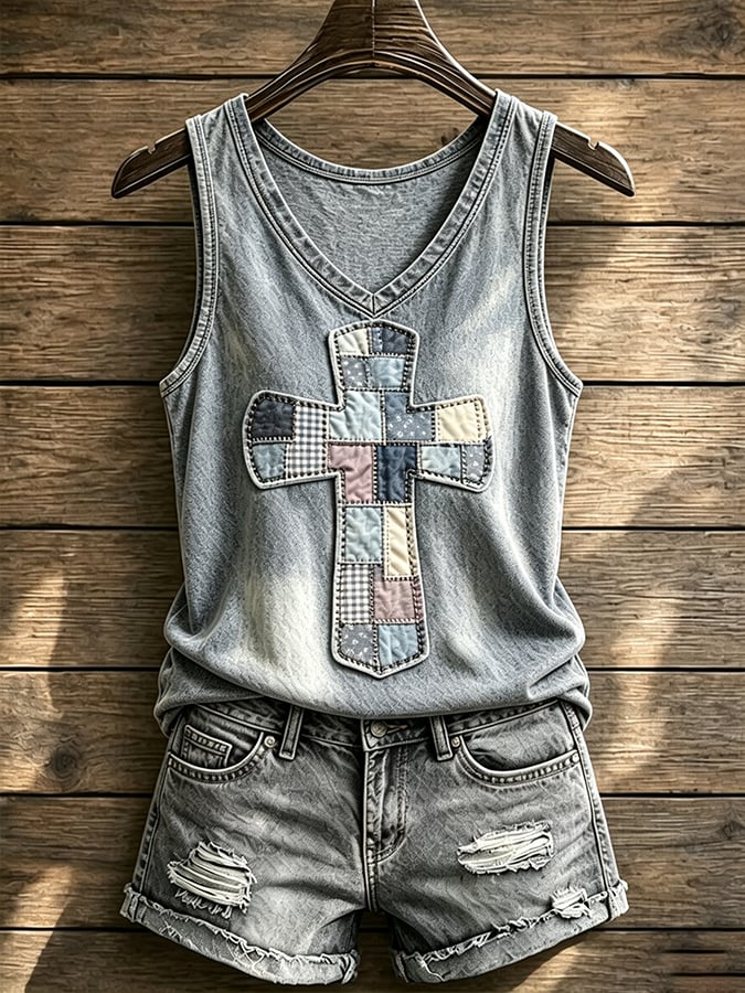 Women's God Is Good Faith Cross Print Top