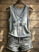 Women's God Is Good Faith Cross Print Top