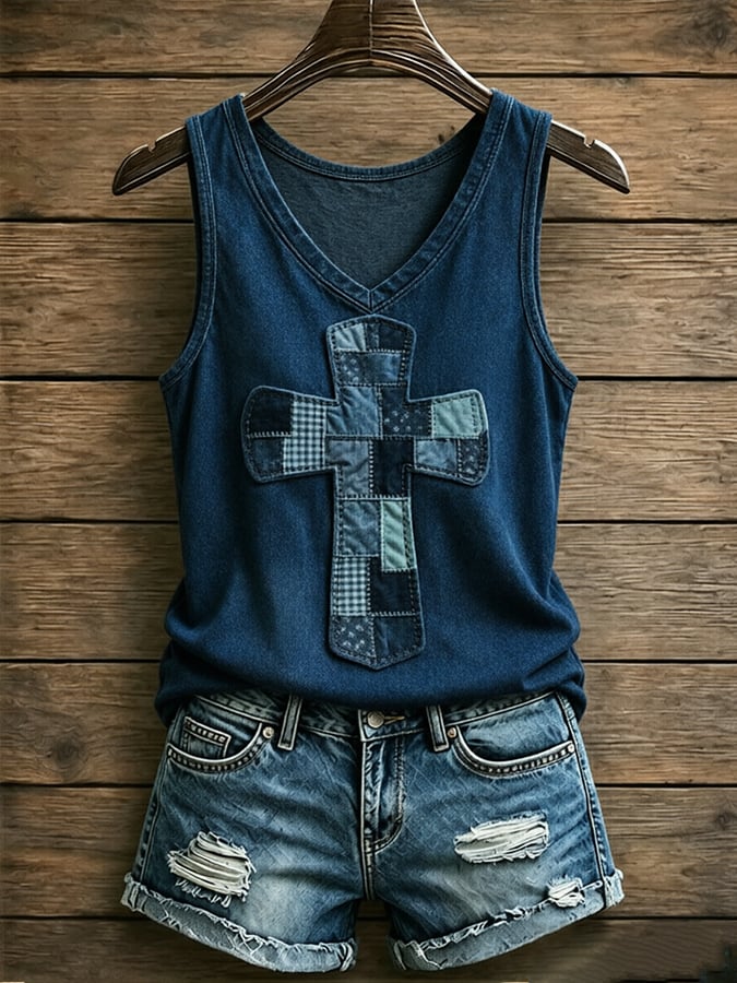 Women's God Is Good Faith Cross Print Top