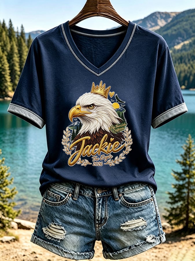Women's Jackie The Eagle Print V Neck T-Shirt