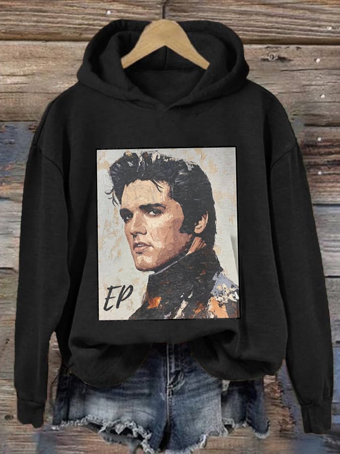 Retro King Of Rock Roll Print Hoodie