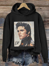 Retro King Of Rock Roll Print Hoodie