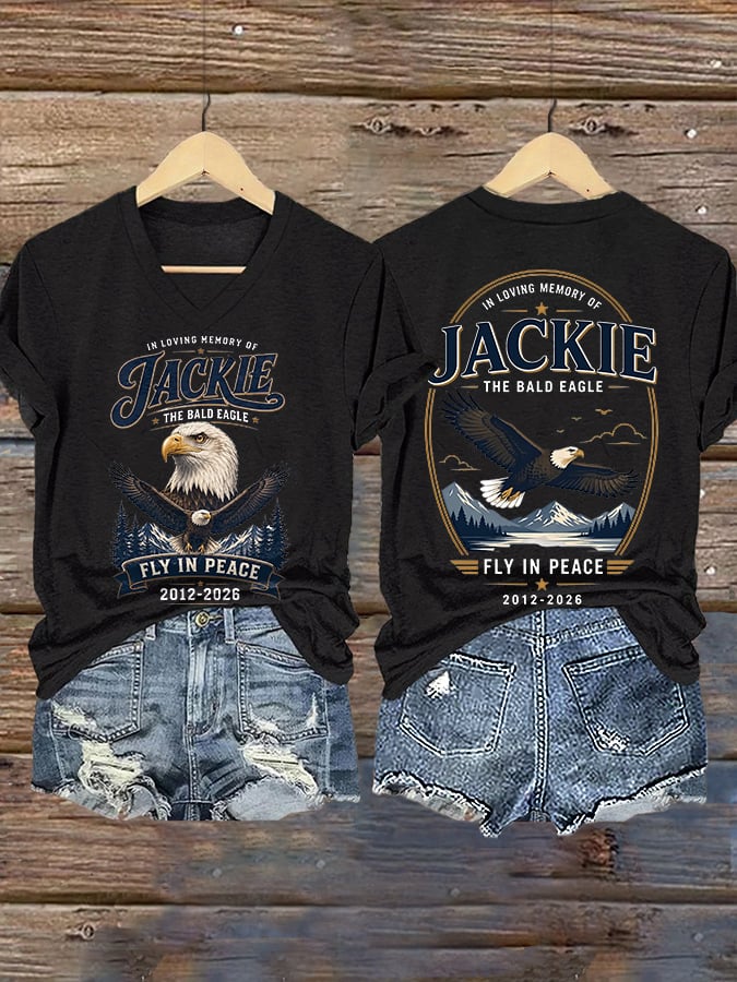 V-Neck Retro In Loving Memory Of Jackie The Bald Eagle Fly In Peace 2012-2026 Print T-Shirt