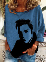 Women's Vintage Print Round Neck Sweatshirt