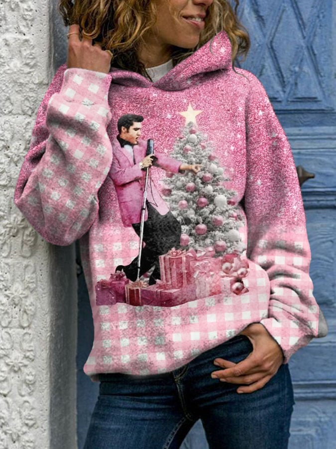 Women's Vintage Print Casual Hooded Sweatshirt