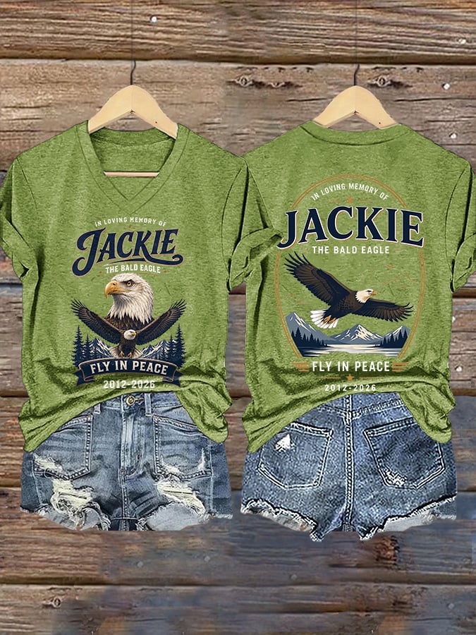 V-Neck Retro In Loving Memory Of Jackie The Bald Eagle Fly In Peace 2012-2026 Print T-Shirt