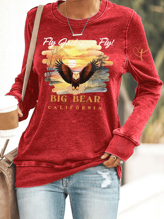 Retro Fly Jackie Fly! Big Bear California Print Sweatshirt