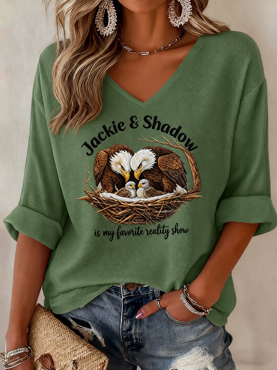 Women's Jackie and Shadow Print Waffle-Knit Casual T-Shirt