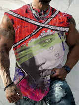 Men'S Retro King Of Rock Roll Print Sleeveless Tank Top