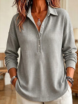 CLEARANCE SALE🔥 Women's Casual Waffle Knit Collared Henley Long Sleeve Shirt