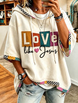 Women's Retro Appliqué JESUS Light Blue Hoodie