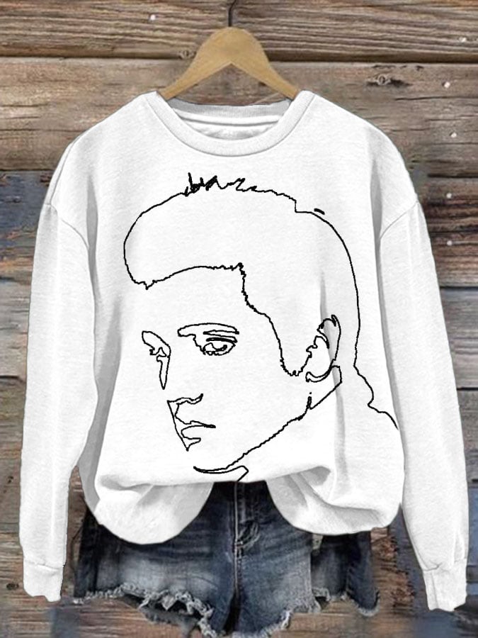 Women's King Of Music Print Crew Neck Long Sleeve Sweatshirt