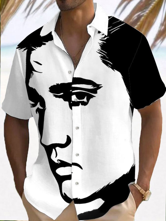 Men's Vintage Music Superstar Print Resort Shirt