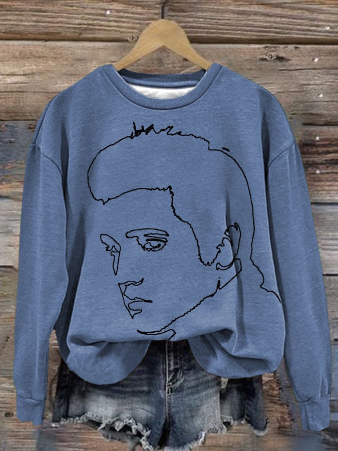 Women's King Of Music Print Crew Neck Long Sleeve Sweatshirt