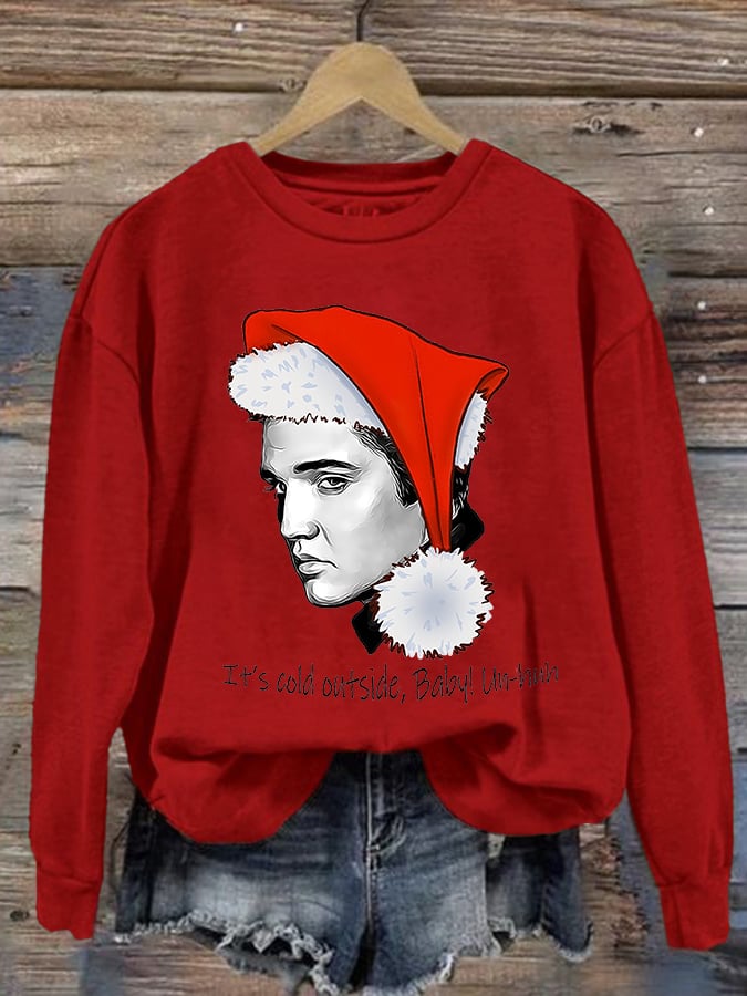 Women's Vintage It's Cold Outside Baby Print Round Neck Sweatshirt