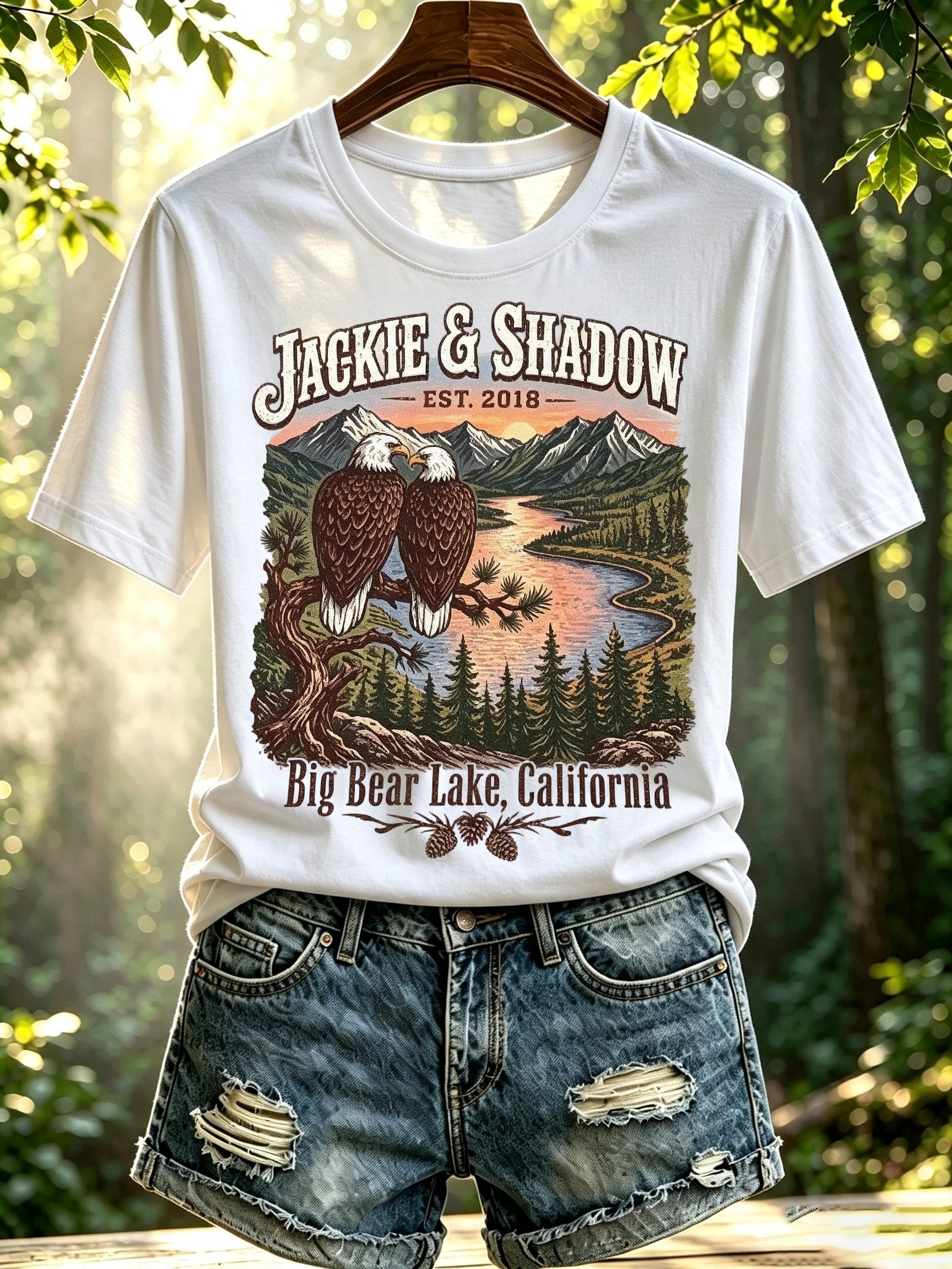 Women's Retro Jackie And Shadow Big Bear Lake Bald Eagles Print Raglan Short-Sleeved T-Shirt