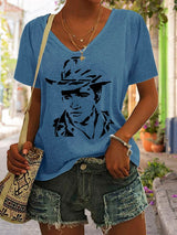 Women's The King Print V Neck Casual T-Shirt