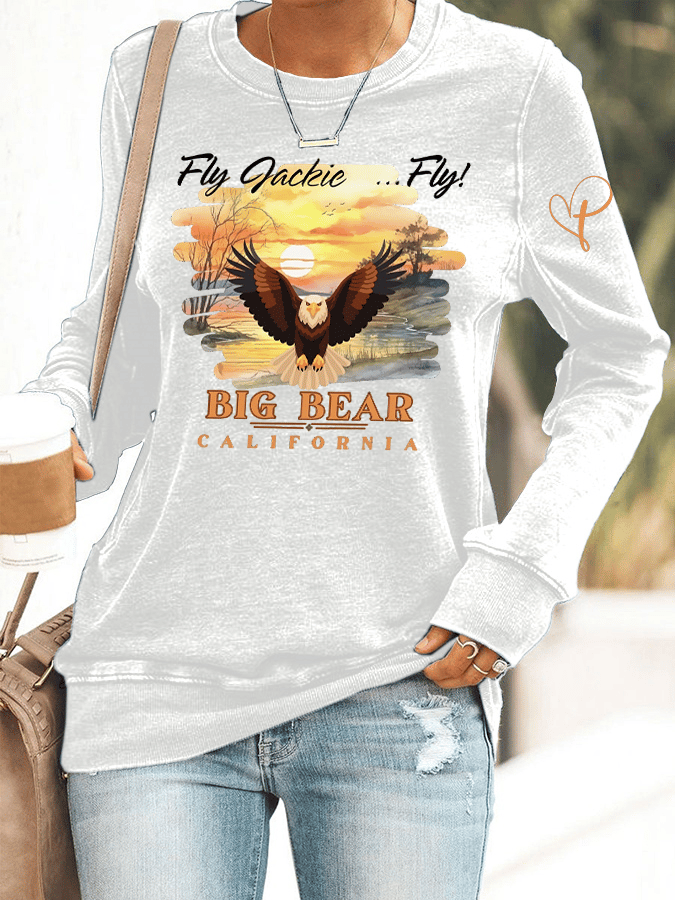 Retro Fly Jackie Fly! Big Bear California Print Sweatshirt