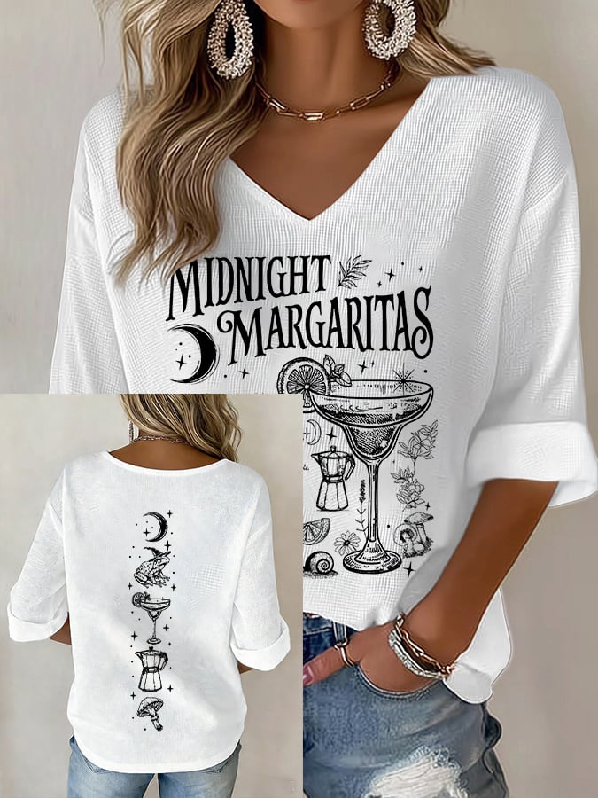 Women's Midnight Margaritas Print V Neck Top
