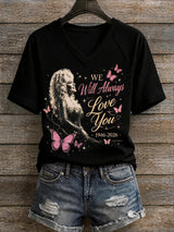 Women's "We Will Always Love You" Print V-Neck T-Shirt