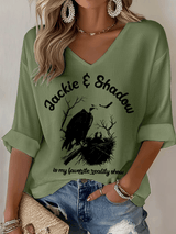Women's Jackie and Shadow Print Waffle-Knit Casual T-Shirt