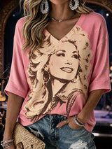 Women'S Country Cowgirl Dolly Commemorative Print T-Shirt