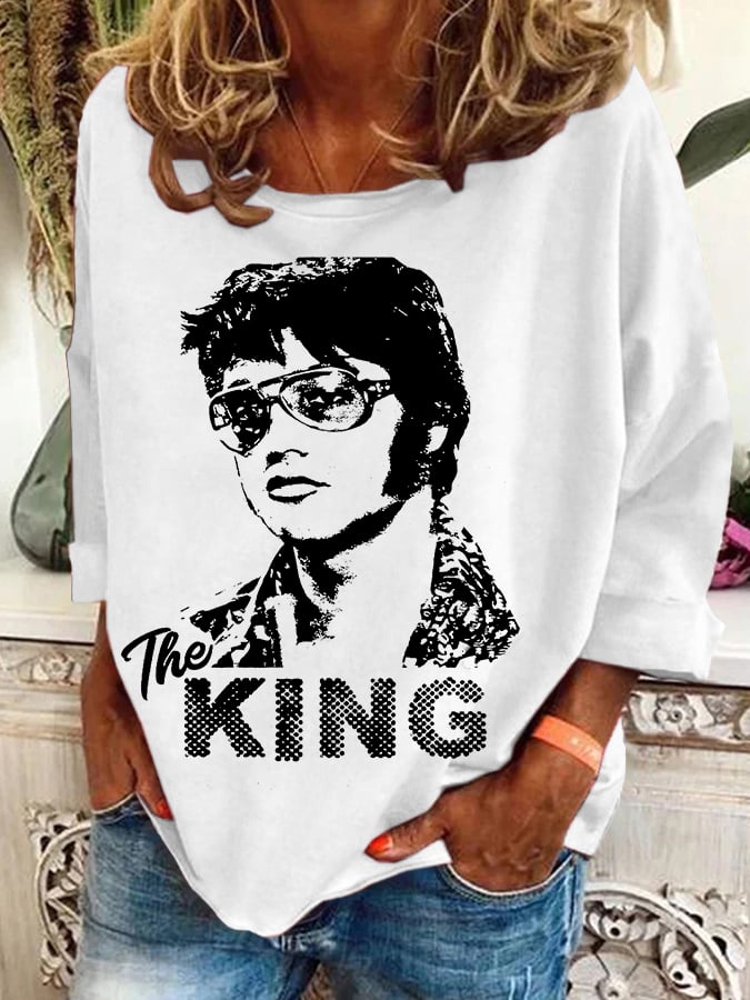 Women's Vintage Print Round Neck Sweatshirt