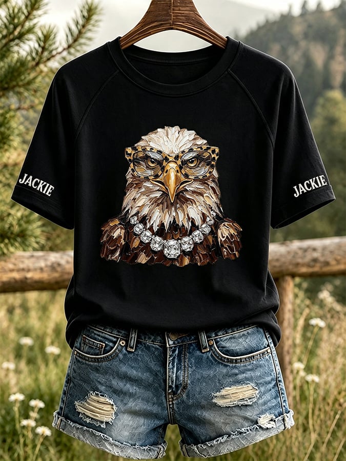 Women's Retro Stylish Jackie Eagle Print Raglan Short-Sleeved T-Shirt