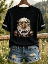 Women's Retro Stylish Jackie Eagle Print Raglan Short-Sleeved T-Shirt