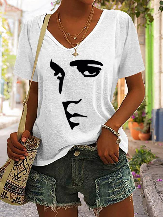 Women's Silhouette Print Souvenir V-Neck T-Shirt
