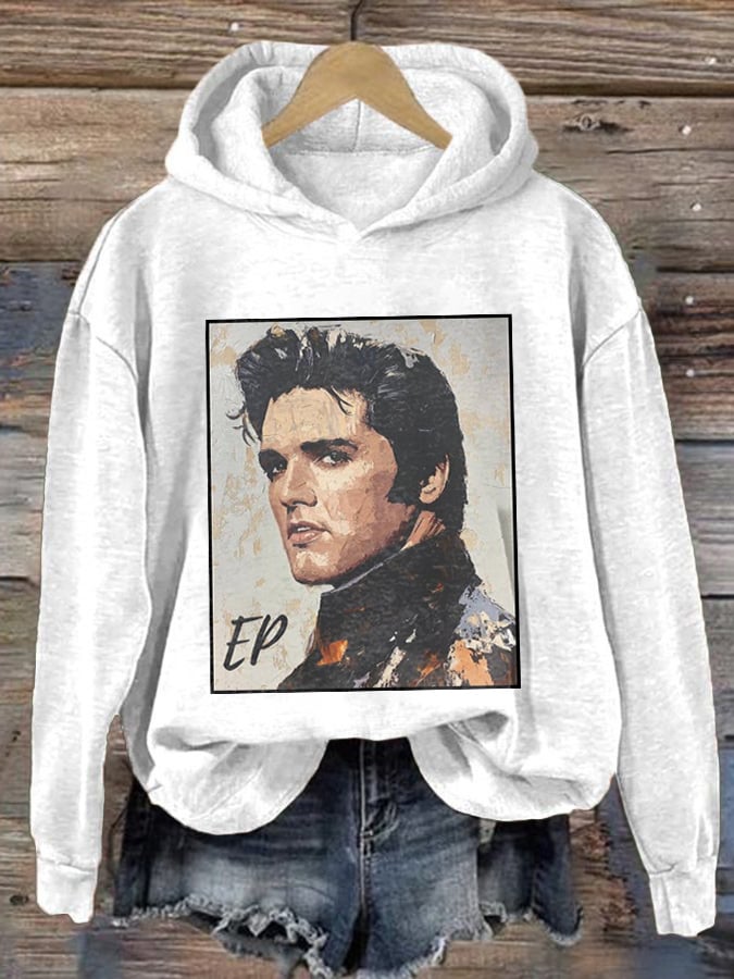 Retro King Of Rock Roll Print Hoodie