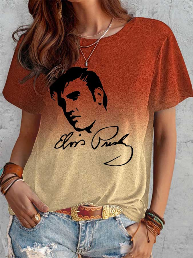 Women's Gradient Round Neck Loose Casual T-Shirt