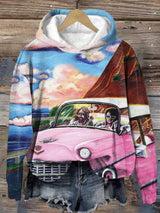 Retro King Of Rock Roll And Jesus Go For A Drive Print Hoodie
