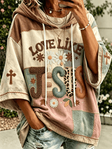 Women's faith theme slogan color-blocked design casual hoodie