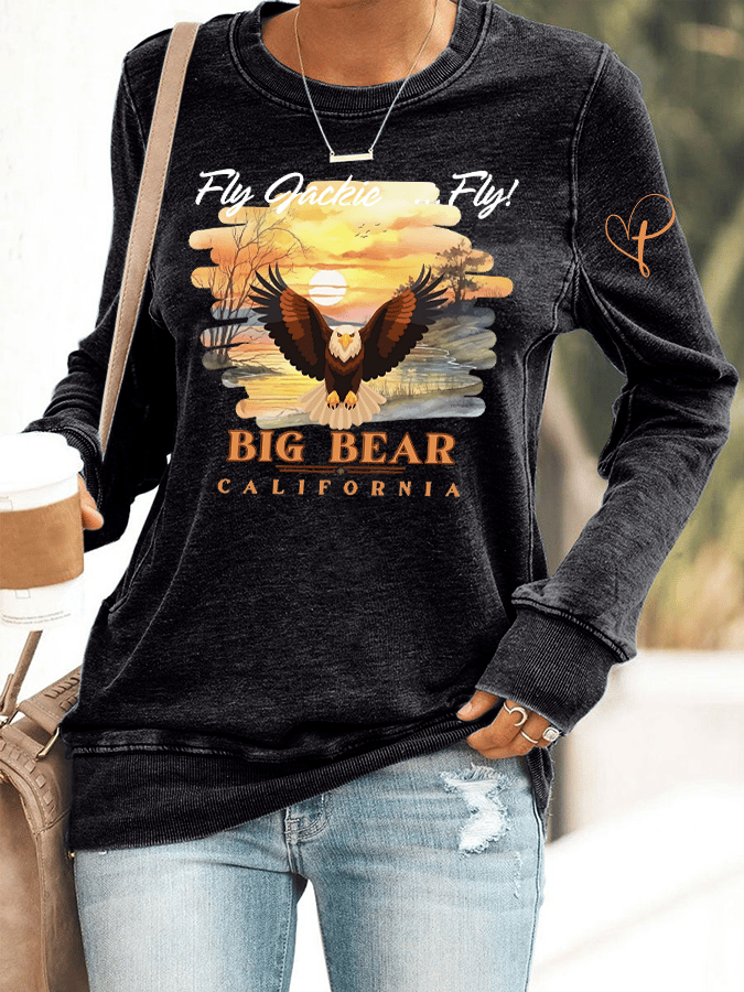 Retro Fly Jackie Fly! Big Bear California Print Sweatshirt