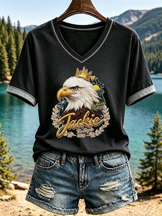 Women's Jackie The Eagle Print V Neck T-Shirt