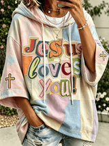 Women's faith theme slogan color-blocked design casual hoodie