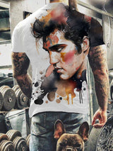 Men's the King of Rock and Roll Watercolor Print Casual T-Shirt