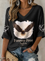 V-Neck Retro Forever Free Jackie Print T-Shirt