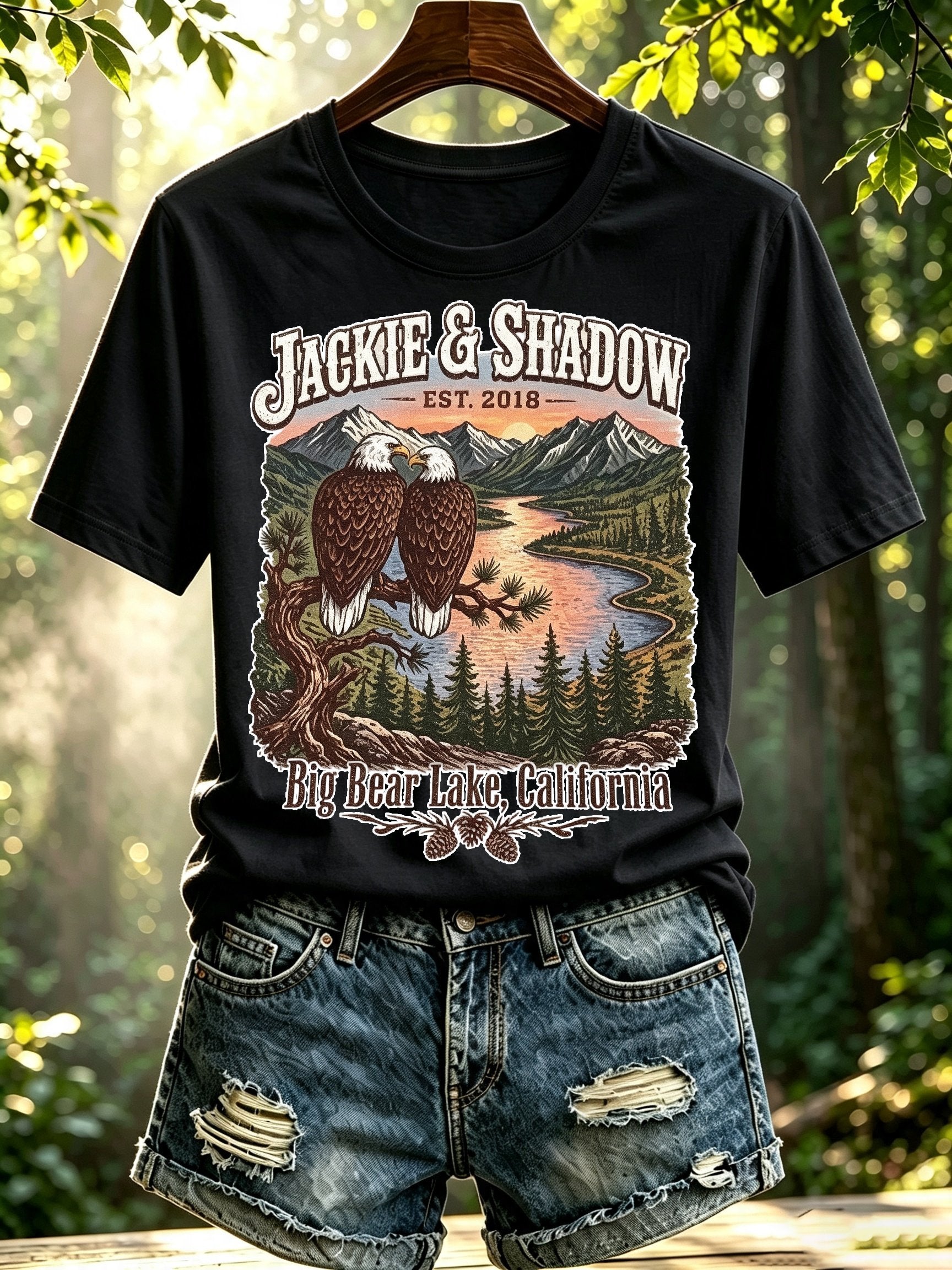 Women's Retro Jackie And Shadow Big Bear Lake Bald Eagles Print Raglan Short-Sleeved T-Shirt